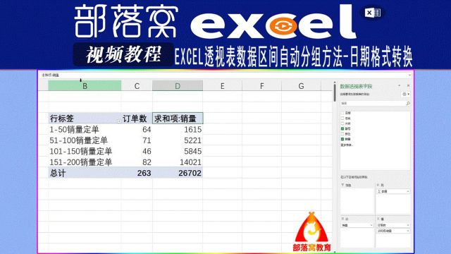 excel透视表数据区间自动分组方法视频:日期格式转换