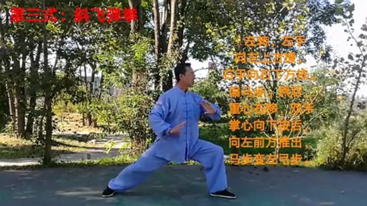 武当游龙太极拳 内功养生九式分解教学 5 第三式:斜飞弹拳