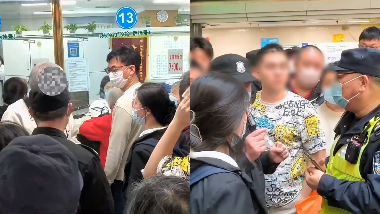 女子医院插队引起众怒,大爷上前理论被辱骂,气得大爷甩巴掌