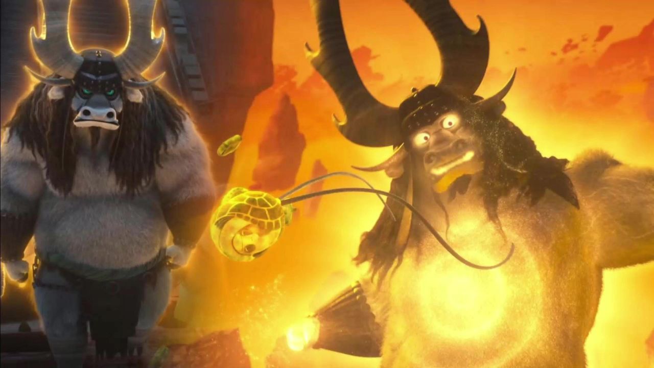 功夫熊猫4:天煞实力大减的原因,武器被吃外加被阿宝的气撑爆!