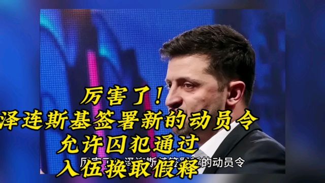 厉害了!泽连斯基签署新的动员令,允许囚犯通过入伍换取假释