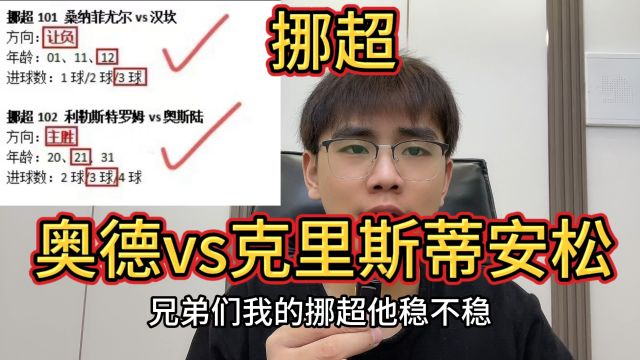 挪超:奥德vs克里斯蒂安松,赛事分析,比分预测