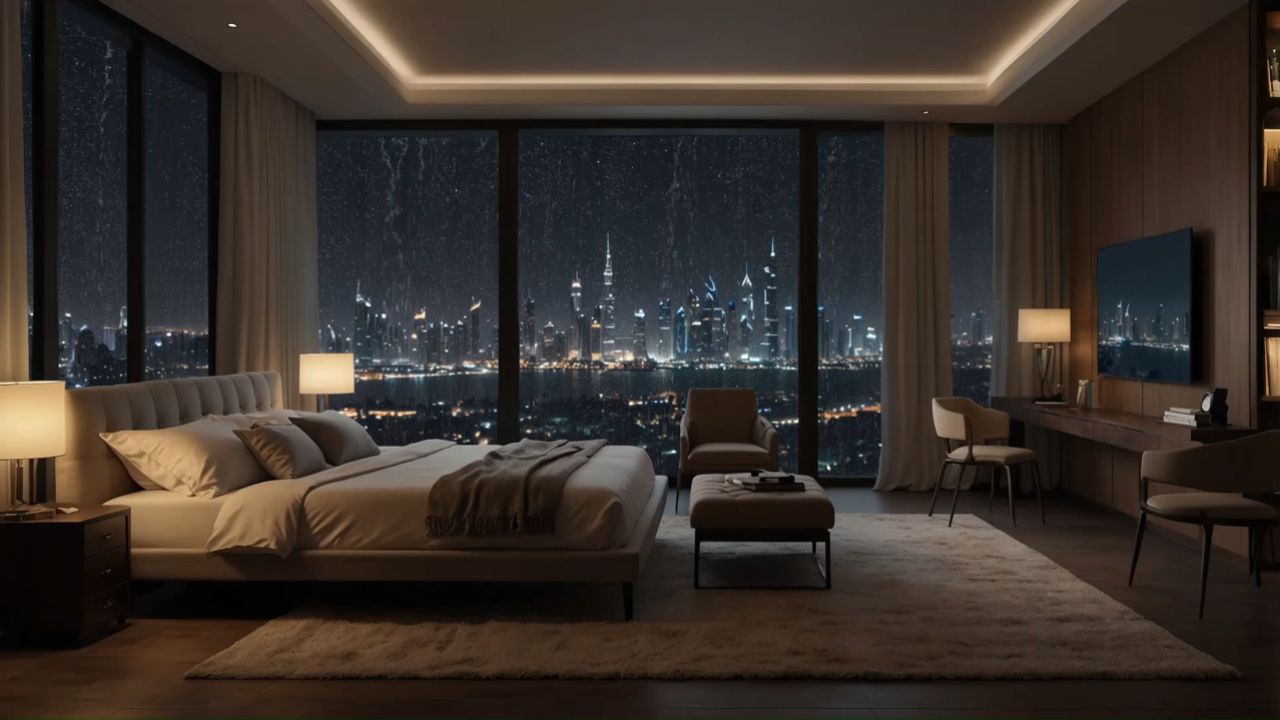 在豪华卧室里听雨声,5分钟告别失眠,睡不着就来听听看吧!