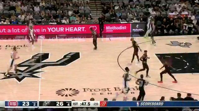 NBA常规赛：活塞vs马刺第1节英文原声回放