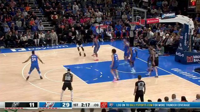 NBA常规赛：马刺vs雷霆第1节英文原声回放