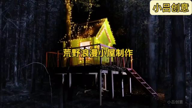 小树林内一天建造完成的浪漫小屋,小情侣温馨的二人世界就此开始.