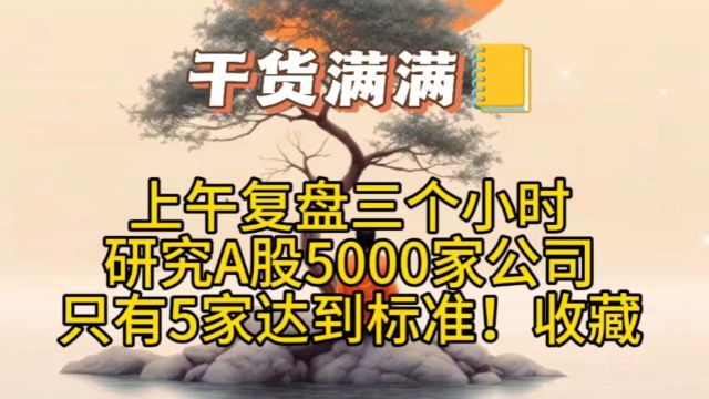 上午复盘三个小时,研究A股5000家公司,只有5家达到标准,收藏