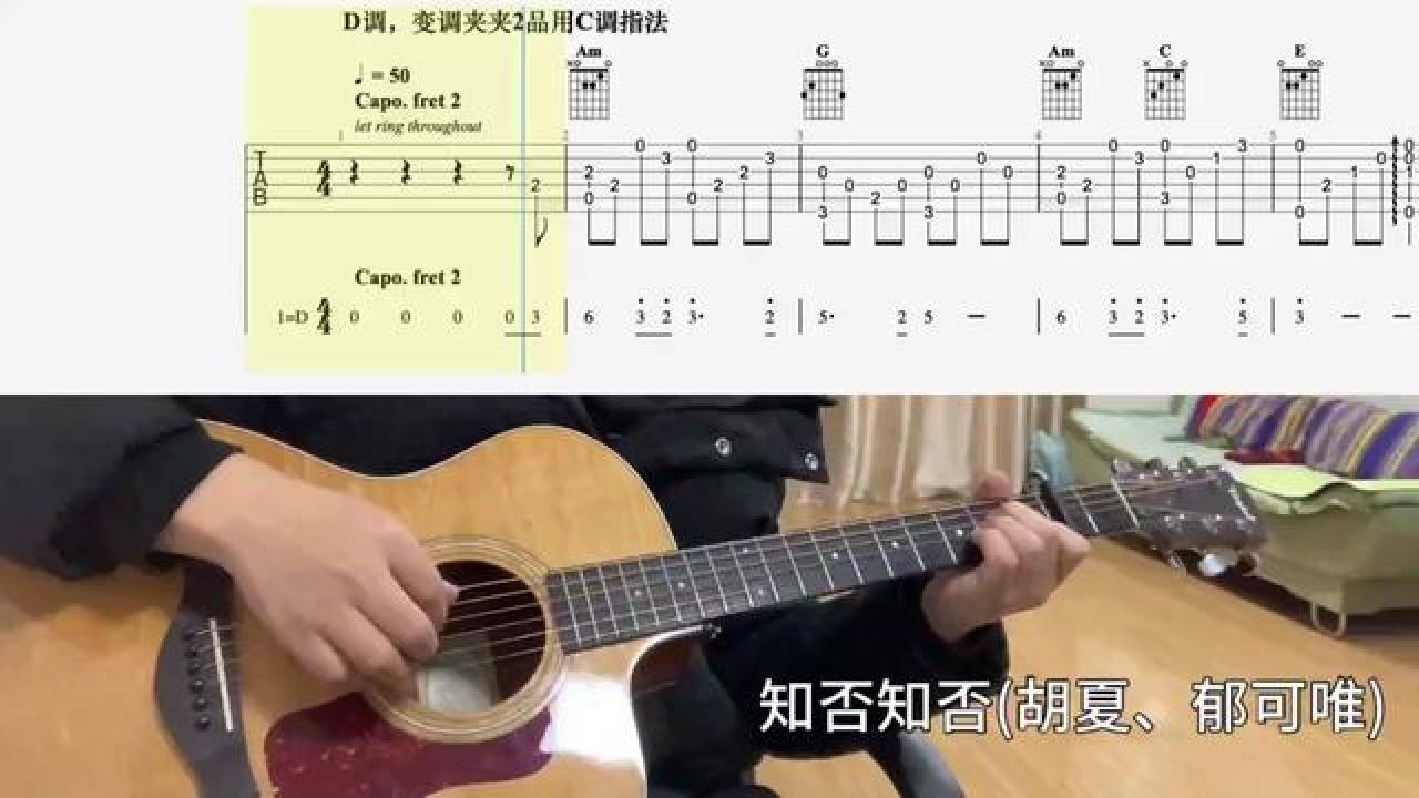 【吉他独奏慢速示范】知否知否(胡夏,郁可唯) #零基础学吉他 #吉他谱