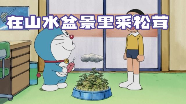 哆啦a梦在山水盆景里采松茸