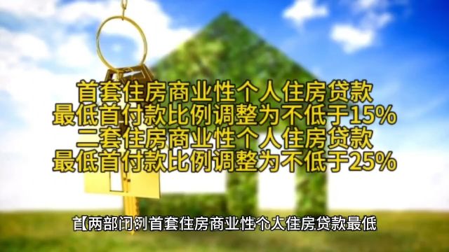 【两部门:首套住房商业性个人住房贷款最低首付款比例调整为不低于15%二套住房商业性个人住房贷款最低首付款比例调整为不低于25%】