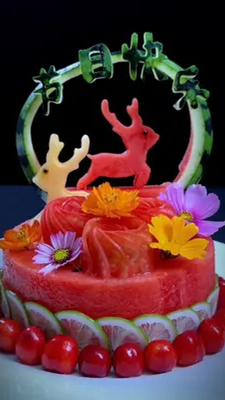 在家做美食 #果蔬造型 #水果蛋糕 #厨师