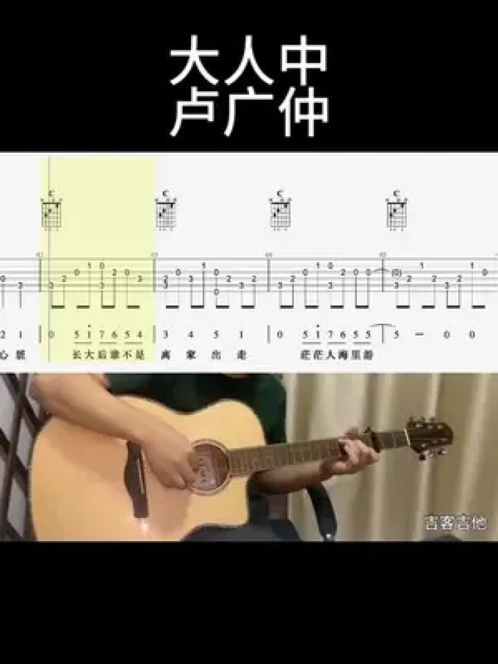 大人中(卢广仲) #零基础学吉他 #吉他谱 #乐器演奏 #吉他老杨 #吉客