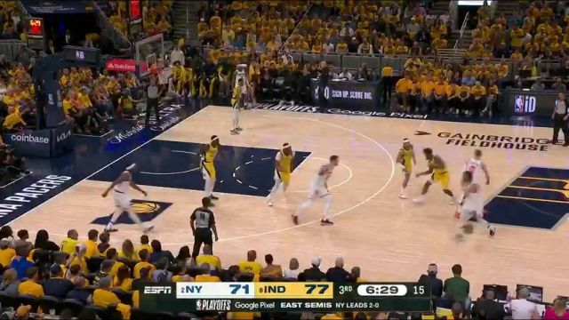 NBA季后赛：尼克斯vs步行者第3节英文原声回放