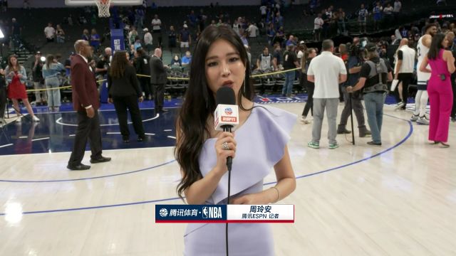 赛后周玲安采访戈贝尔：用标准中文向观众打招呼并谈到本场森林狼的防守是能够取胜根本