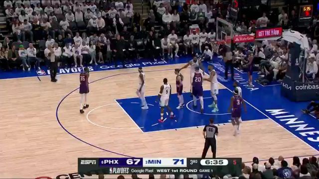 NBA季后赛：太阳vs森林狼G1第3节英文原声回放