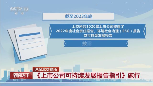 沪深北交易所 《上市公司可持续发展报告指引》施行