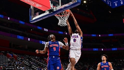 《NBA全场集锦》76人vs活塞五佳球 梅尔顿一飞冲天双手灌筐势大力沉
