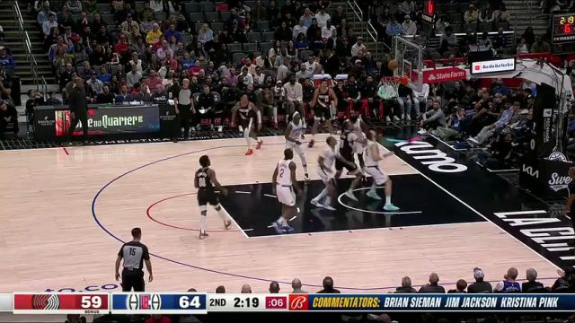 NBA常规赛：开拓者vs快船第2节中文解说回放