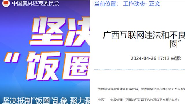 多地展开行动整治体育领域“饭圈”化问题,设专区专项受理相关问题的举报