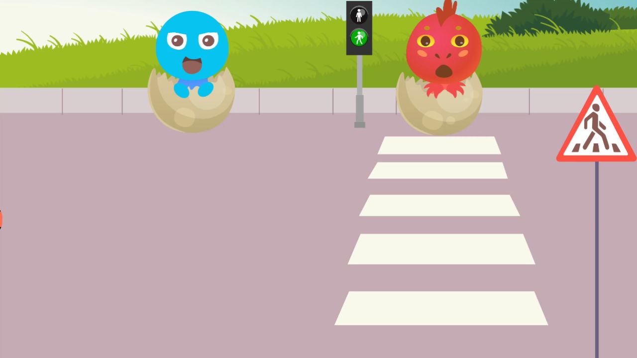 水宝和火宝携鲨鱼一家演出儿童红绿灯人行横道线安全知识育儿动画