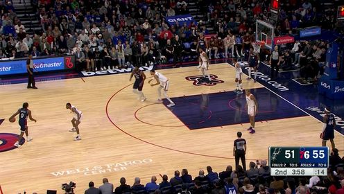 费城76人_NBA常规赛：马刺123-133费城_赤裸裸的面杀！文班亚马长臂干扰恩比德精准中投照进不误_高清