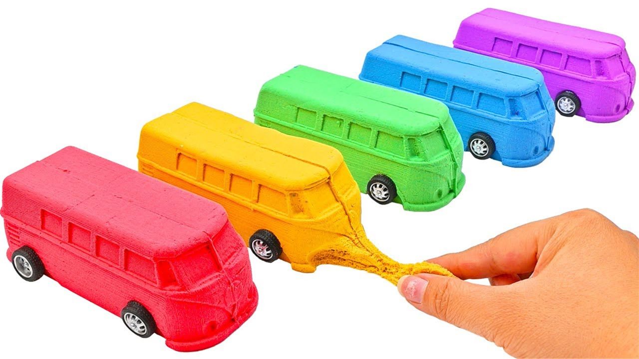 创意手工玩具:用太空沙diy彩虹公交车,你最喜欢哪一个颜色呢?