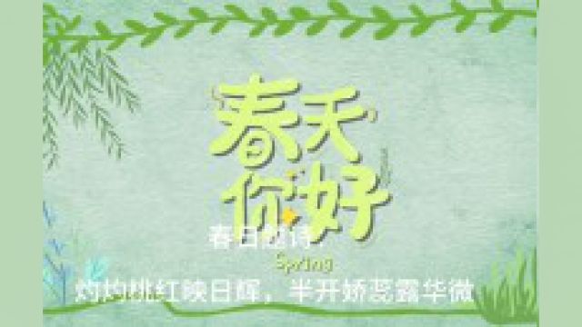 春日题诗:灼灼桃红映日辉,半开娇蕊露华微