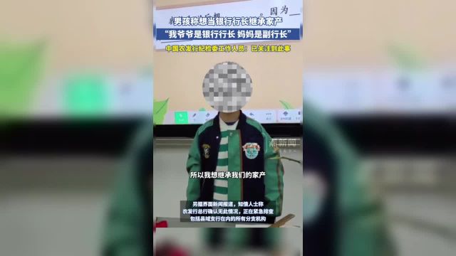 男孩称想当银行行长继承家产中国农发行纪检委工作人员已关注到此事