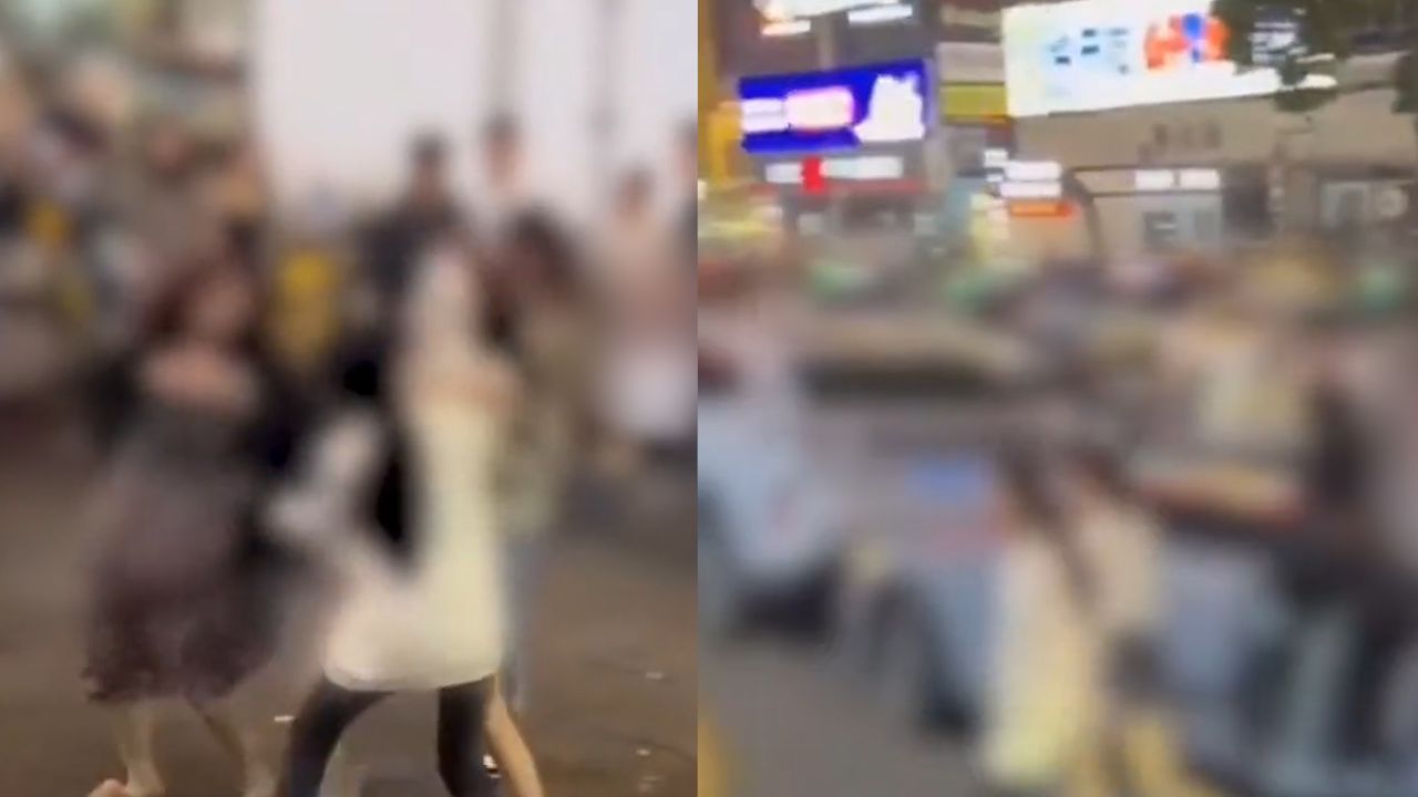 仨女子闹市群殴一女生,踹头扇脸打完就跑
