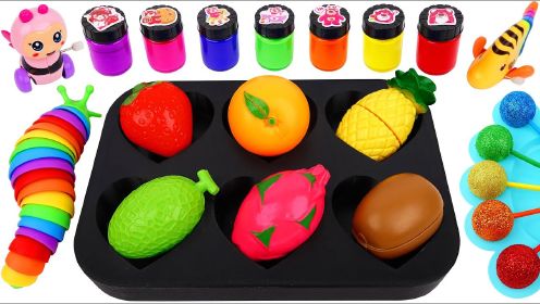 使用6孔颜料盘玩游戏吧，用彩色史莱姆和水果切切乐教宝宝学英语！