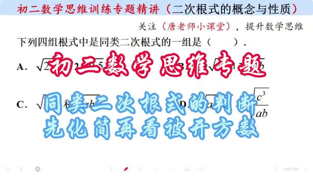 初二数学思维专题同类二次根式的判断,先化简再看被开方数