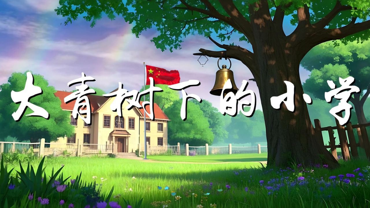 大青树下的小学背景图片