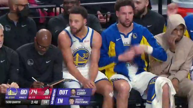 NBA常规赛：勇士vs开拓者第3节英文原声回放
