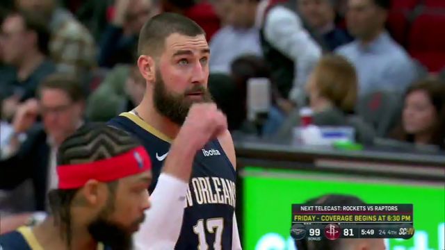 NBA常规赛：鹈鹕vs火箭第4节英文原声回放