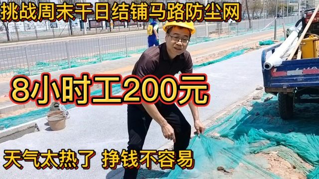 挑战周末工地干日结铺马路防尘网,8小时200元!天气太热挣钱不易