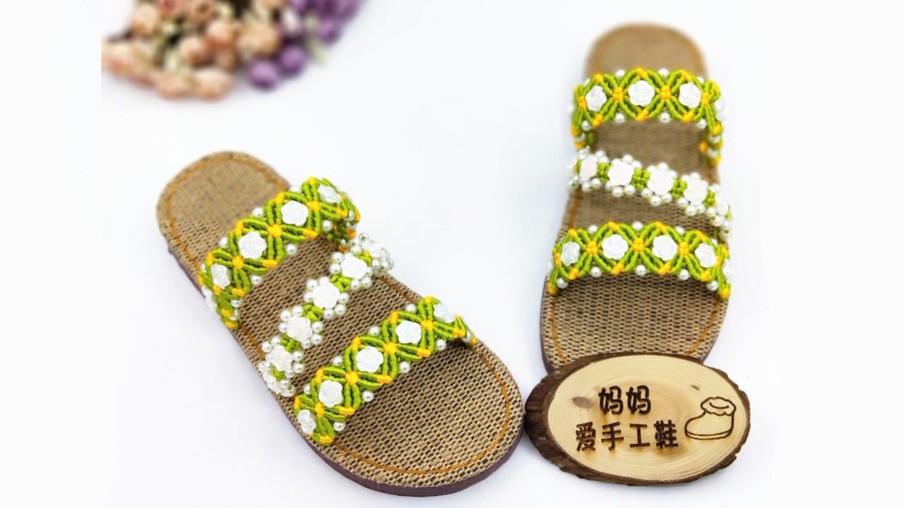 妈妈爱手工鞋天使之恋拖鞋(2/2)总共两集,夏季手工凉拖鞋材料手工编织