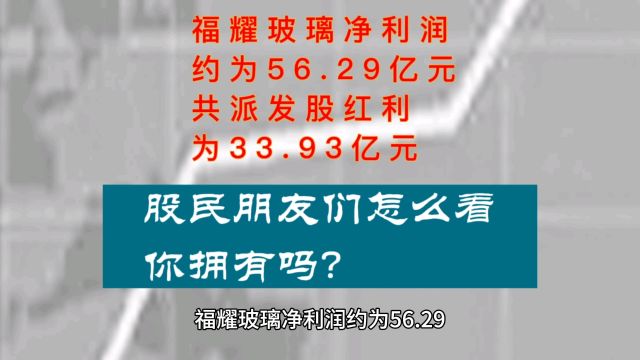 福耀玻璃净利润约为56.29,共派发股利33.93亿元,股民朋友们怎么看,你拥有吗