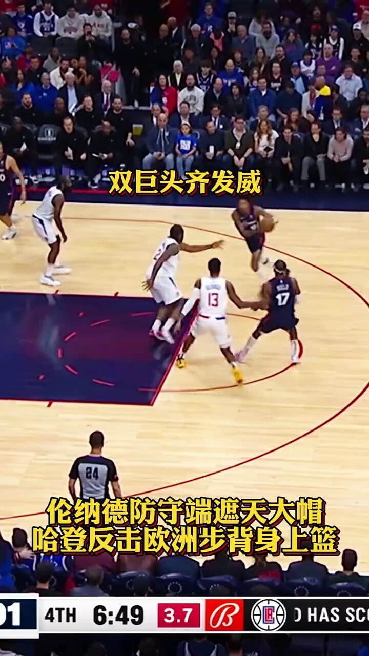 伦纳德防守端遮天大帽哈登反击欧洲步背身上篮#伦纳德#快船vs76人#铁