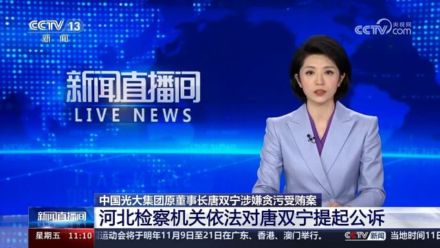 河北检察机关依法对中国光大集团股份公司原党委书记、董事长唐双宁提起公诉