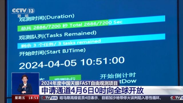 2024年度中国天眼FAST自由观测项目申请通道6日0时向全球开放