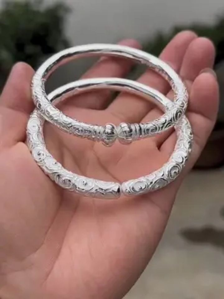 纯银錾刻蒜头手镯#纯手工打造 #银手镯#手工diy