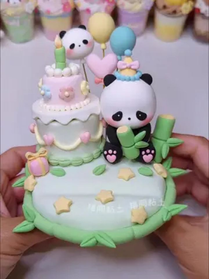 粘土教程|自制熊猫生日蛋糕惊喜盒手机支架 #超轻粘土 #手工diy #手工