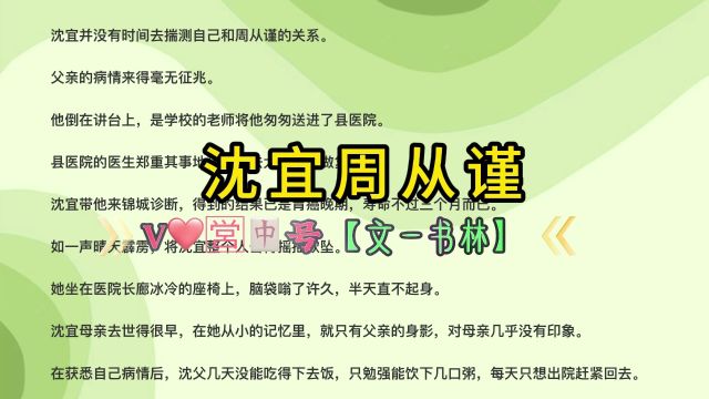 总裁小说《沈宜周从谨》全文结局一口气看完