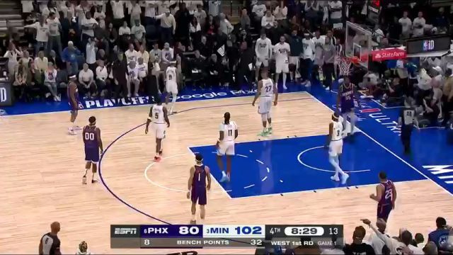 NBA季后赛：太阳vs森林狼G1第4节英文原声回放