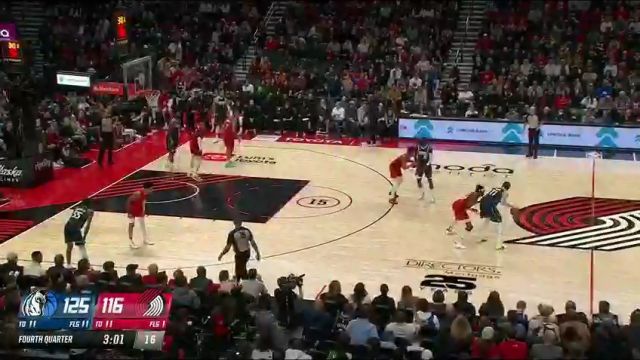 NBA常规赛：独行侠vs开拓者第4节英文原声回放
