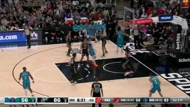 NBA常规赛：黄蜂vs马刺第3节英文原声回放