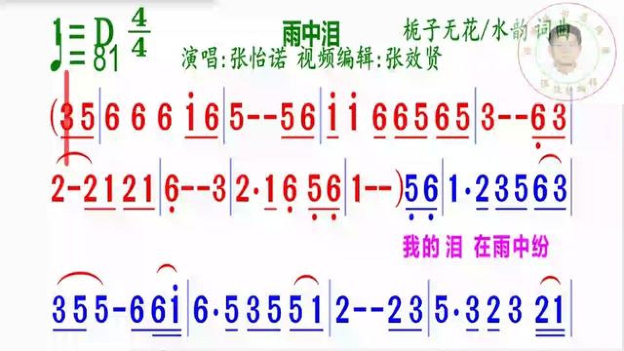 《雨中泪》简谱完整版