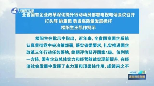 全省国有企业改革深化提升行动动员部署电视电话会议召开 打头阵 挑重担 勇当高质量发展标杆 楼阳生王凯作批示