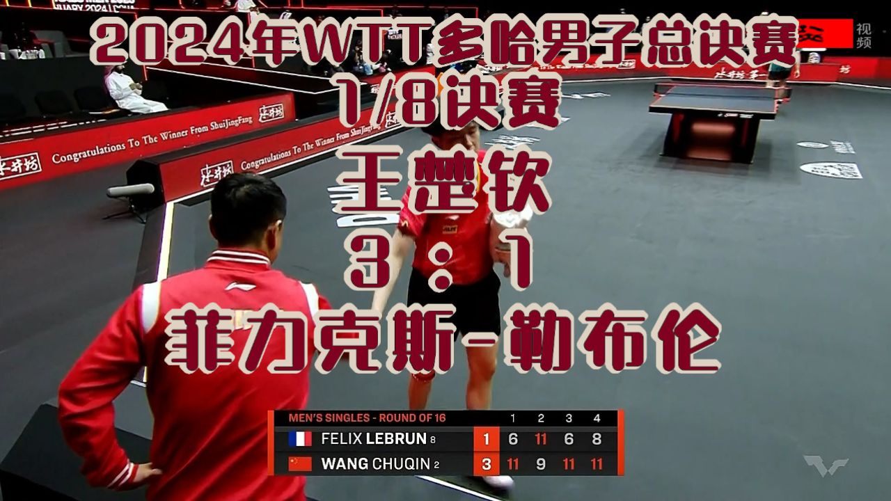 2024年WTT多哈男子总决赛_单打1/8决赛：王楚钦3-1F·勒布伦_高清