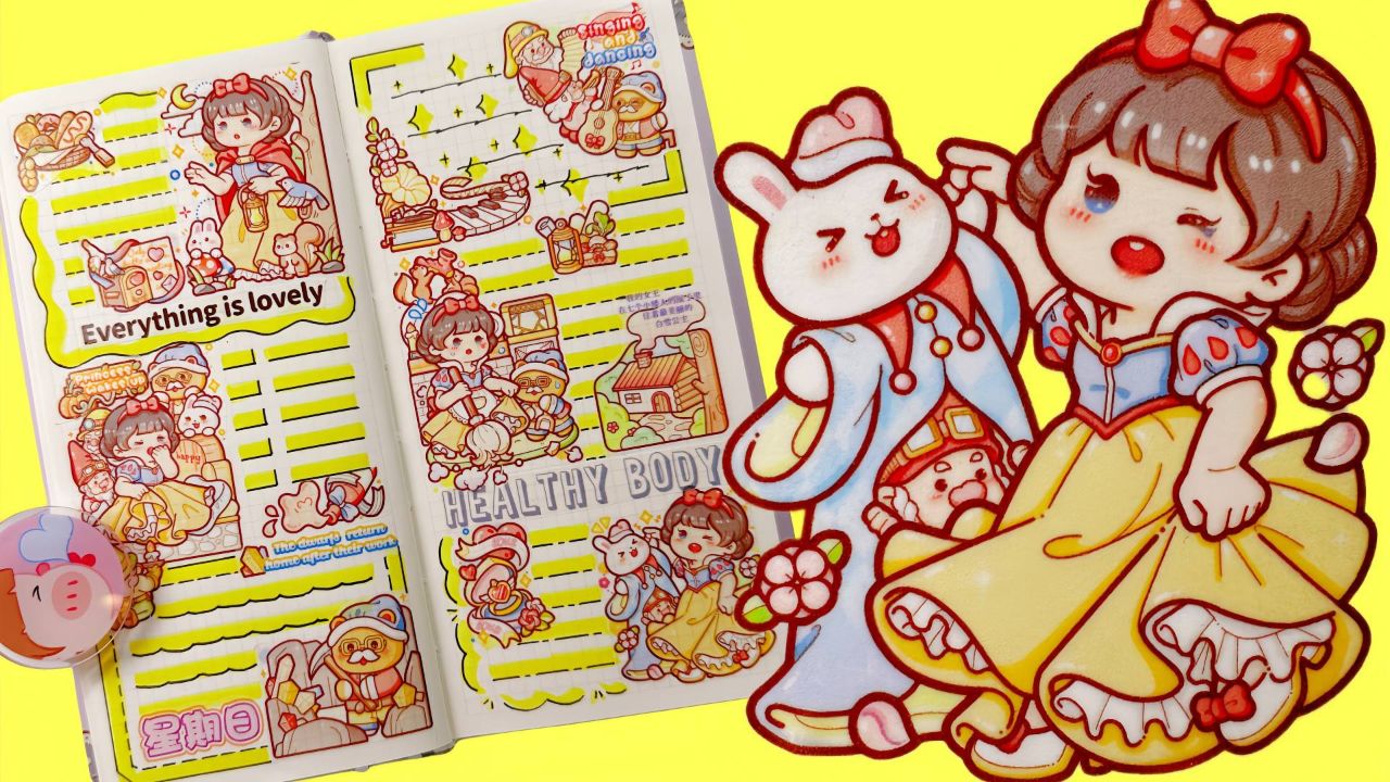 手帐 小麻薯 白雪公主贴纸日记 手帐拼贴排版 声控 白噪音 沉浸式